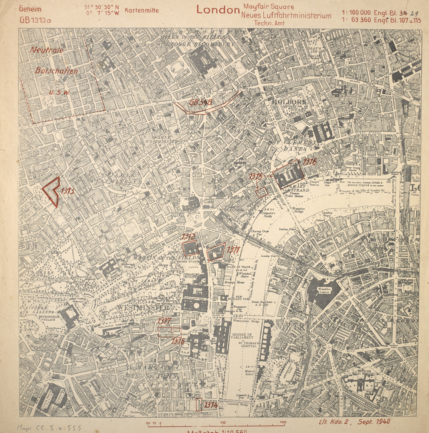 Luftwaffe Target Map for London, September 1940. Picture: British Library