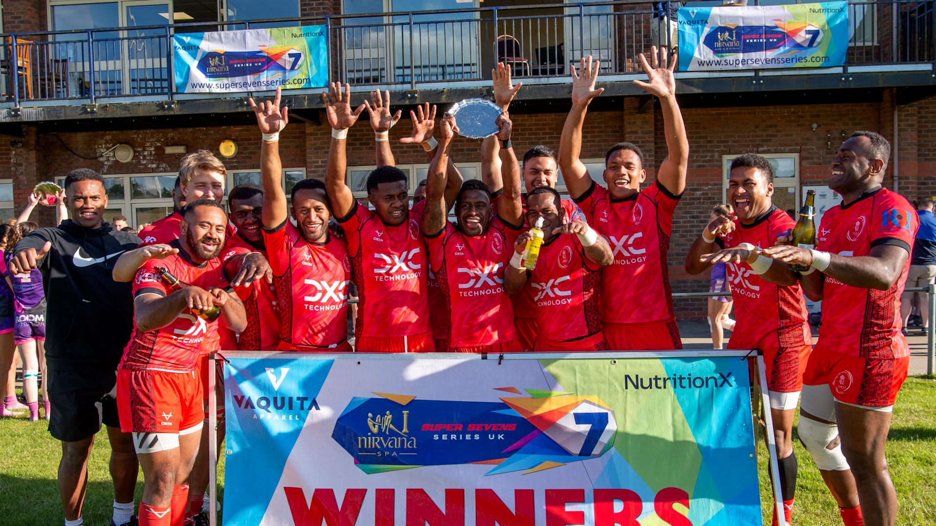The British Army Men's 7s team celebrates winning Round 2 of Super 7s Series (Picture: Army Rugby Union X)