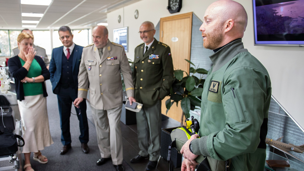 The Czech VIPS receiving a safety briefing from LACMN Jamie Keirle before the flight (Picture: Royal Navy)