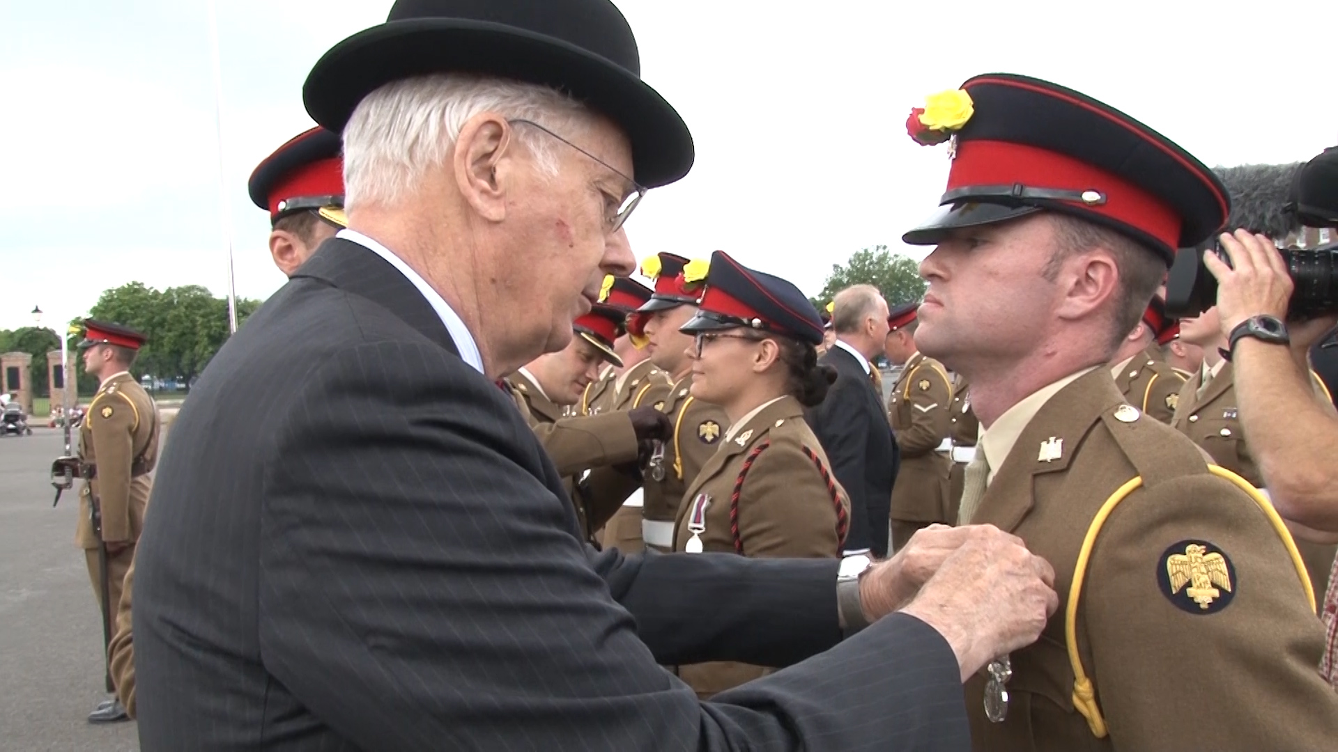 The Duke of Gloucester at presenting medals to 1 Battalion The Royal Anglian Regiment on Minden Day in London.