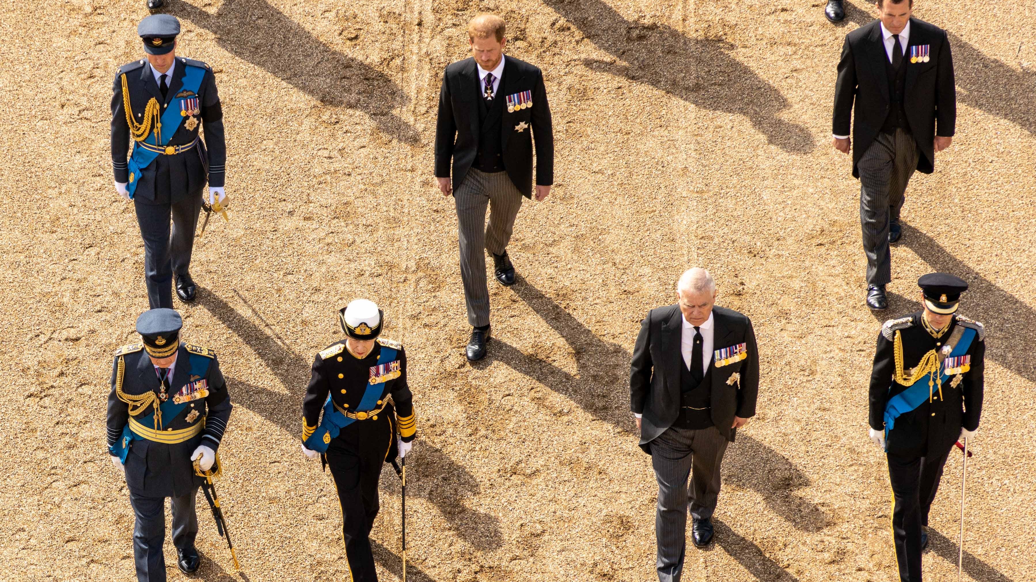 The Duke of Sussex with the royal family who in military uniform for the procession from Buckingham Palace to Westminster Hall 14092022 CREDIT MOD Crown Copyright.jpg