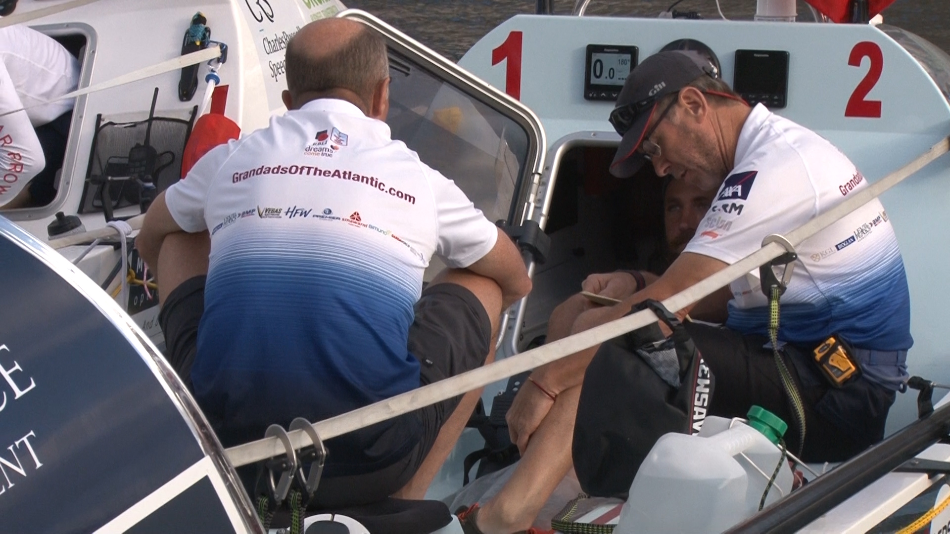 The team doing some final checks before leaving La Gomera for Antigua.
