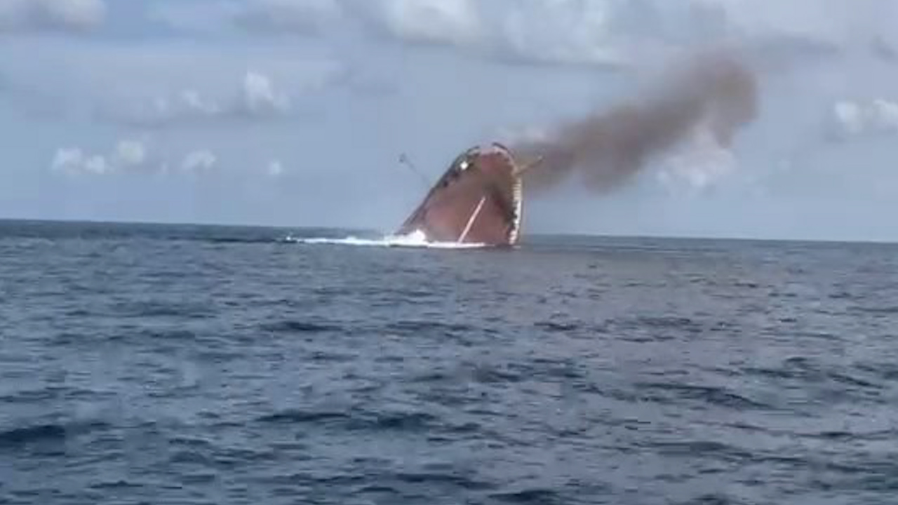 The M/V Monarch Countess slips below the surface after an operational demonstration in July in the waters of the Gulf of Mexico near Eglin Air Force Base, Florida (Picture: US Air Force)