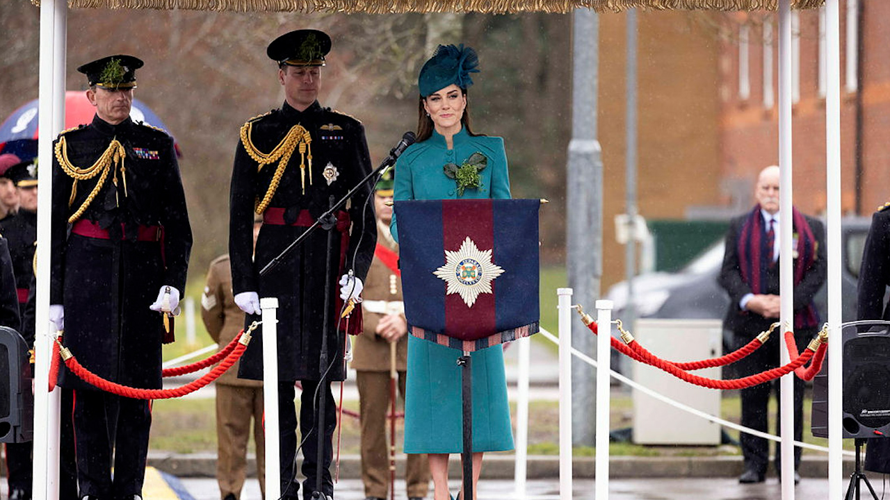 The Princess of Wales is Colonel of the Irish Guards, seen here with members of her regiment at Mons Barracks in 2023 (Picture: MOD)