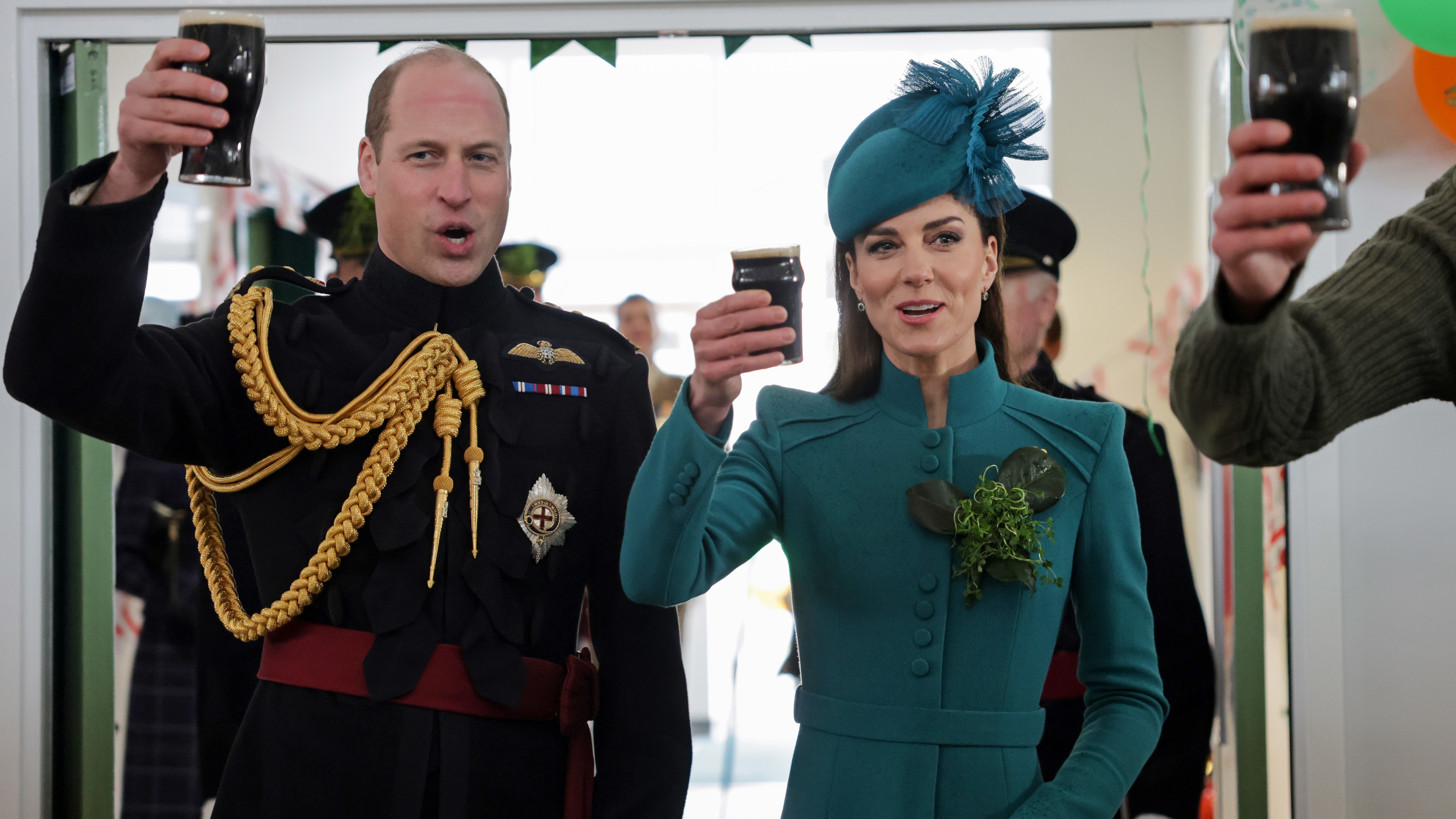 The Prince and Princess of Wales take part in the senior guardsman's toast and enjoy a glass of Guinness 17032023 NO REUSE CREDIT PA WIRE, PA IMAGES.jpg