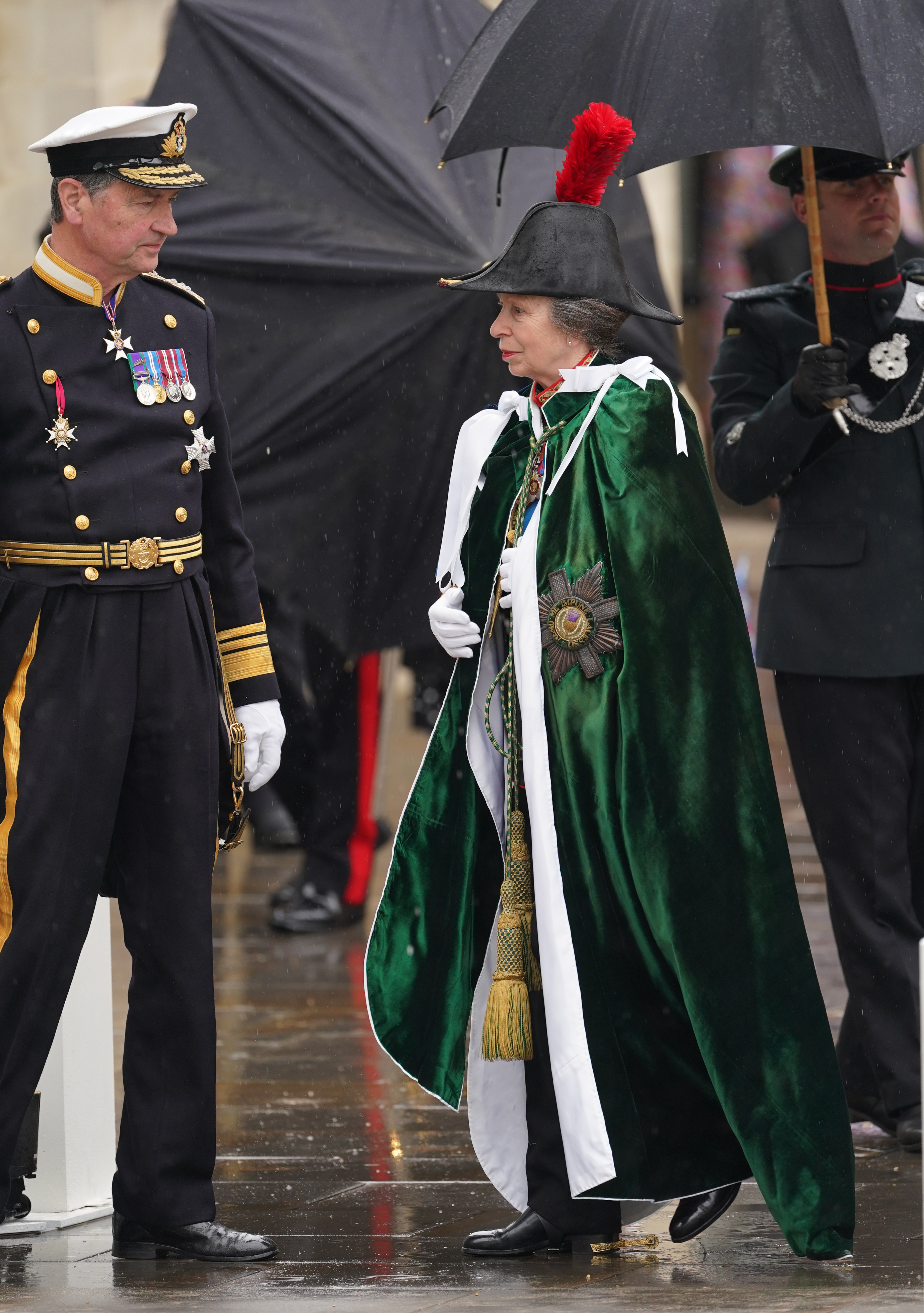 Queen Camilla and her pages during her coronation ceremony at Westminster Abbey CREDIT PA