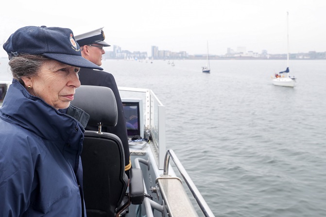 The Princess Royal looks out over the Forth on HMS Archer (Picture: Royal Navy).
