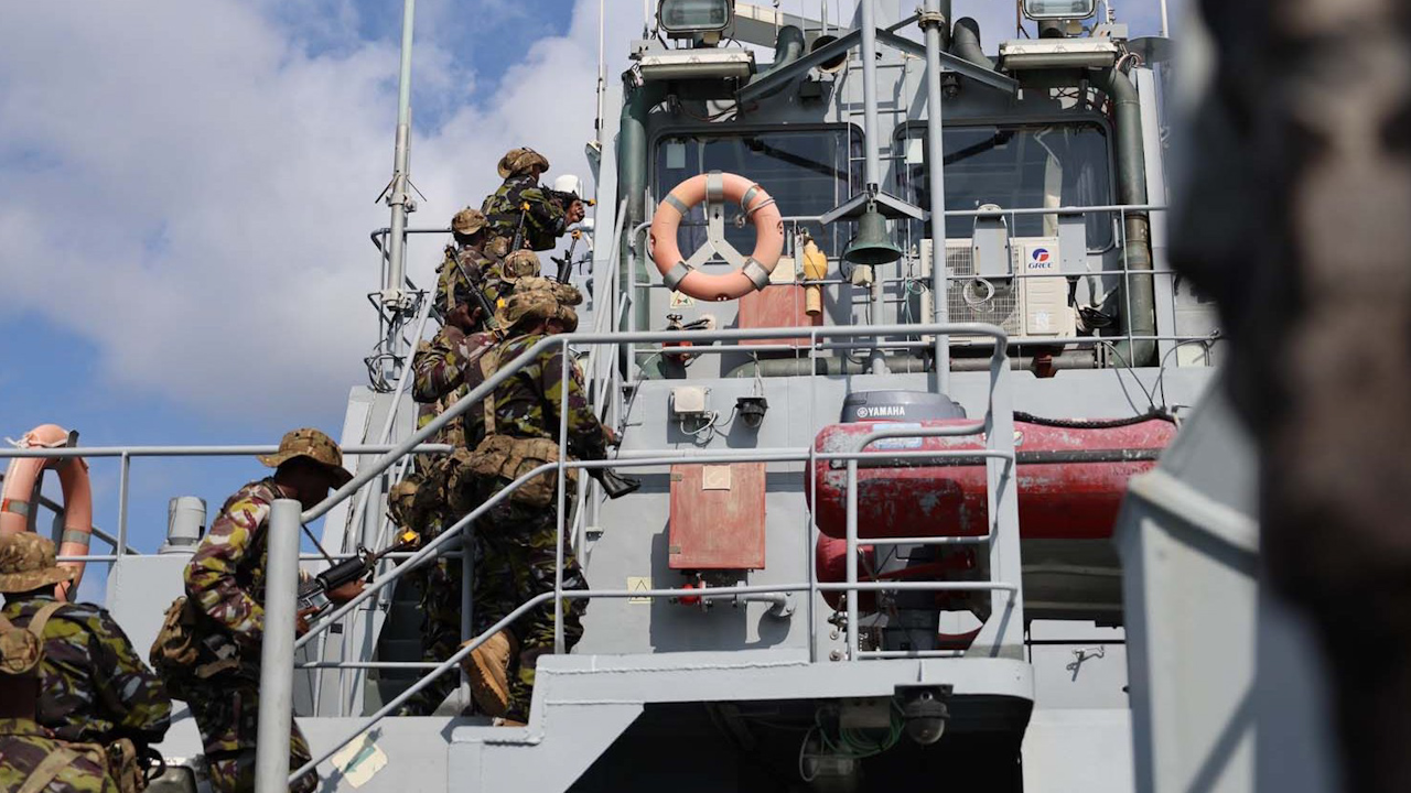 HMS Lancaster visited the Port of Mombasa with 42 Commando to train with their counterparts (Picture: Royal Navy)