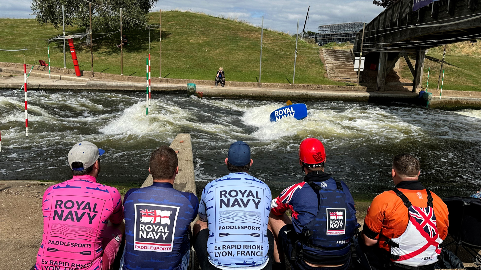 The Royal Navy kayakers watch on as the freestyle event takes place at the IS Championships 210824 CREDIT Royal Navy