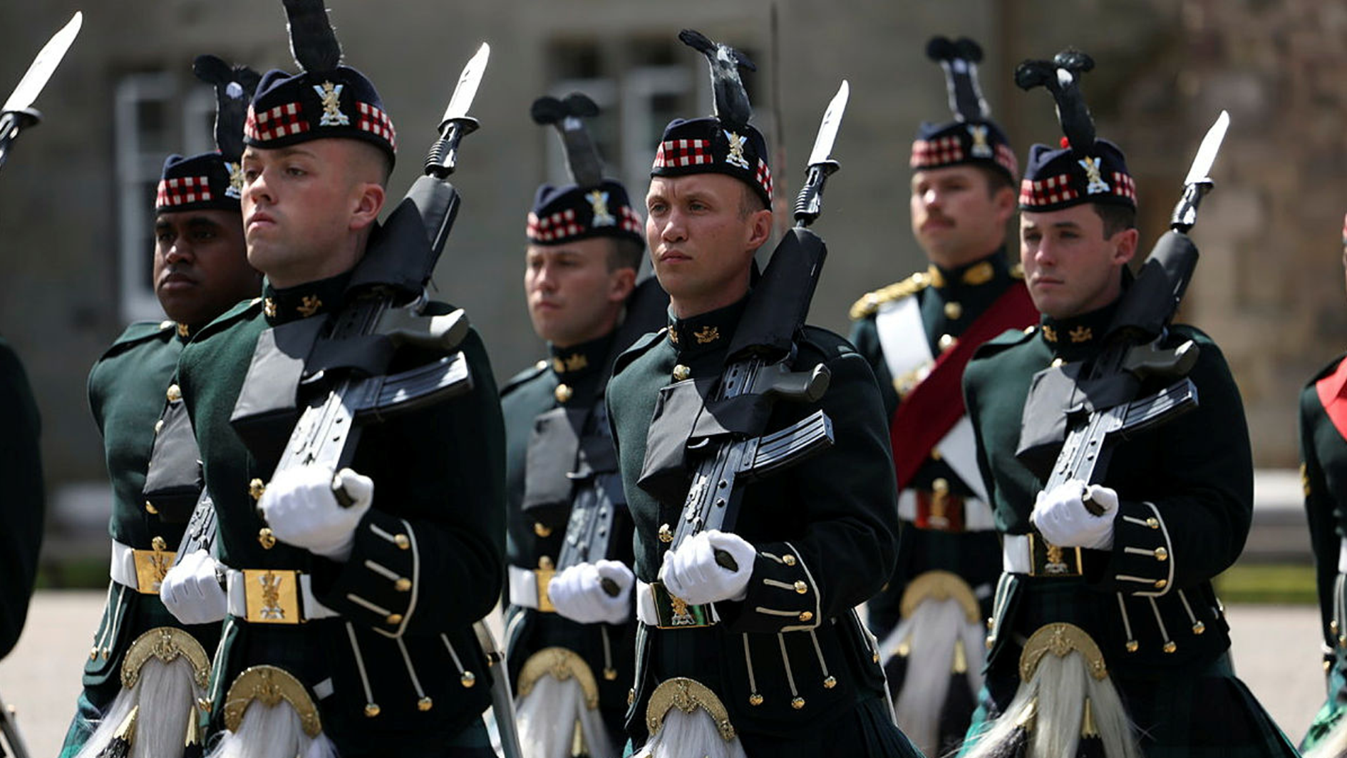 The Royal Regiment of Scotland part of The Tri-Service Guard of Honour escorting the Honours of Scotland 