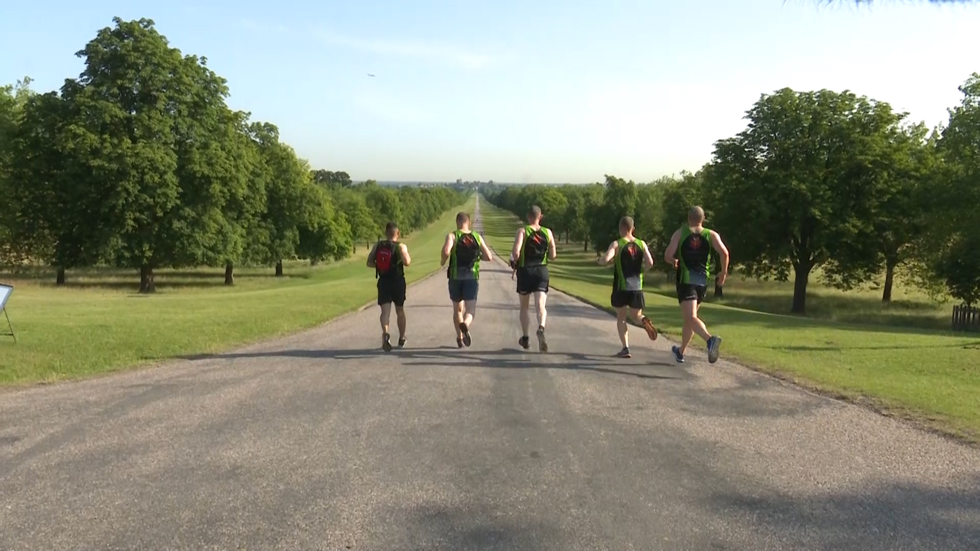 The running team of 1 Battalion Welsh Guards Pass Through Windsor Great Park.