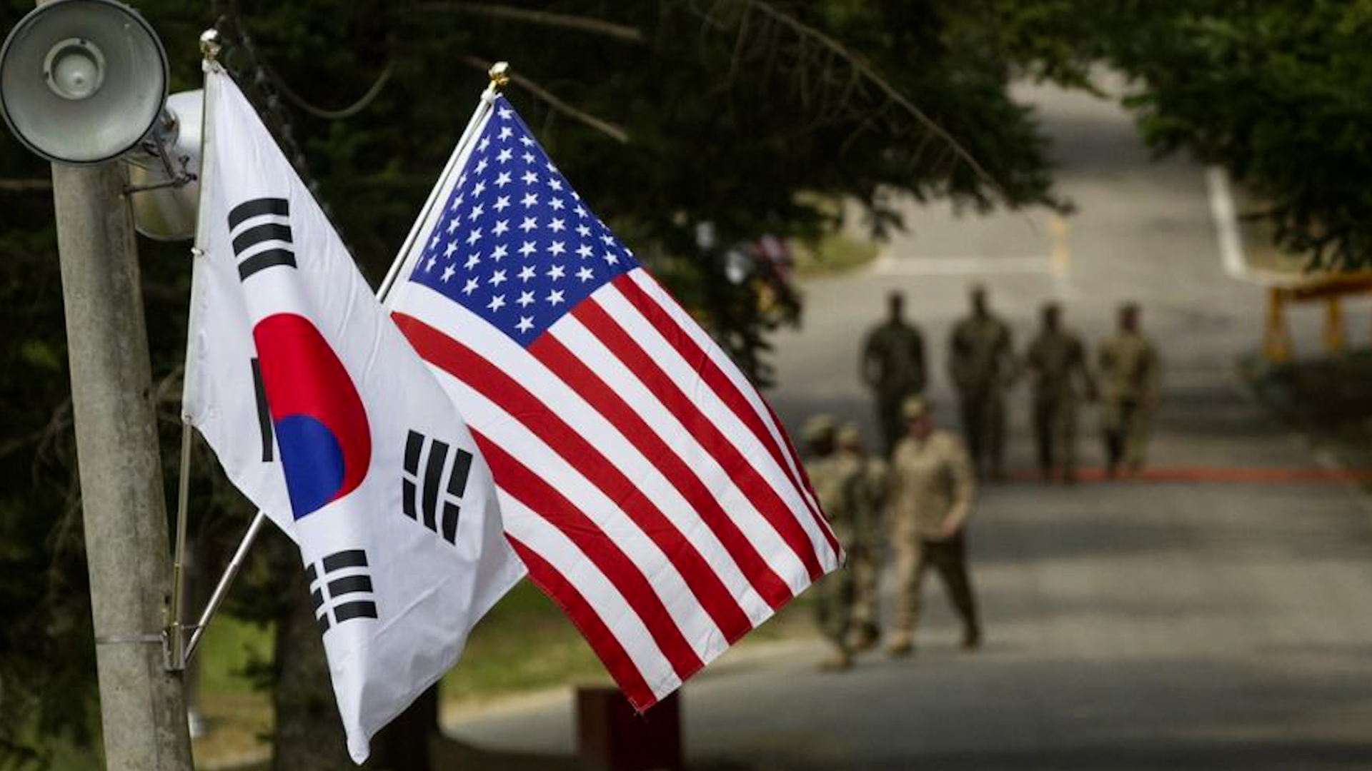 The South Korean and American flags fly next to each other at Yongin, South Korea (Picture: US Army).