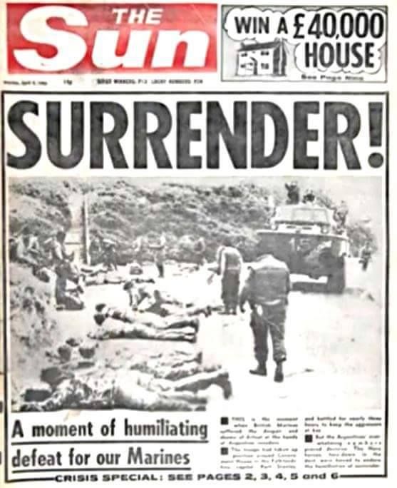The Sun "surrender" Falklands headline 