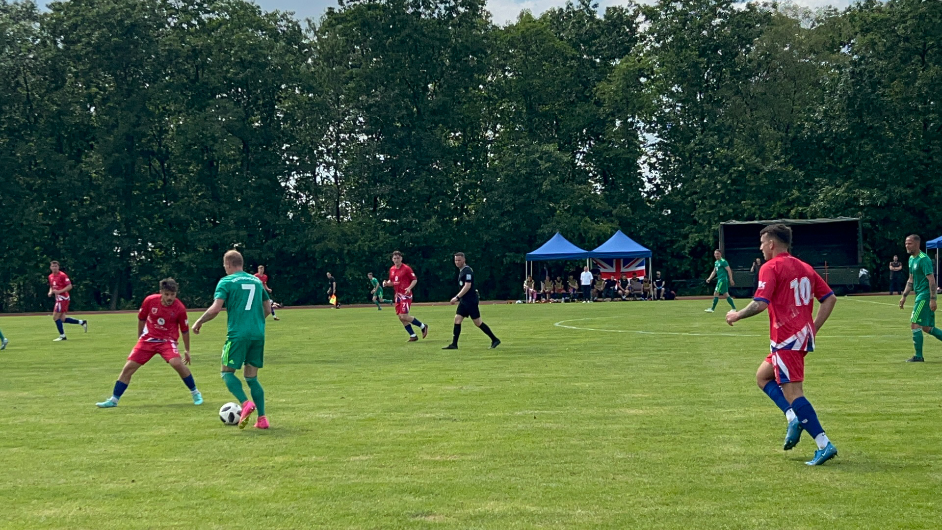 The UKAF Men taking on the Bundeswehr in a football match 080624 CREDIT BFBS