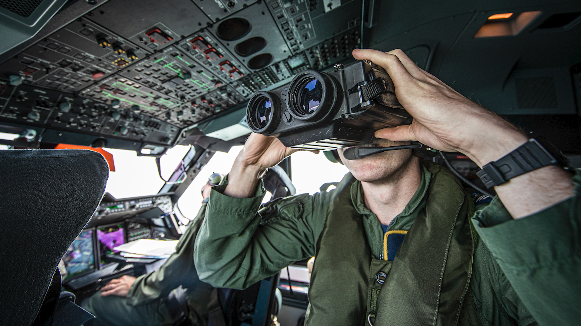 The RAF Atlas crew carry out surveillance from the aircraft (Picture: MOD).
