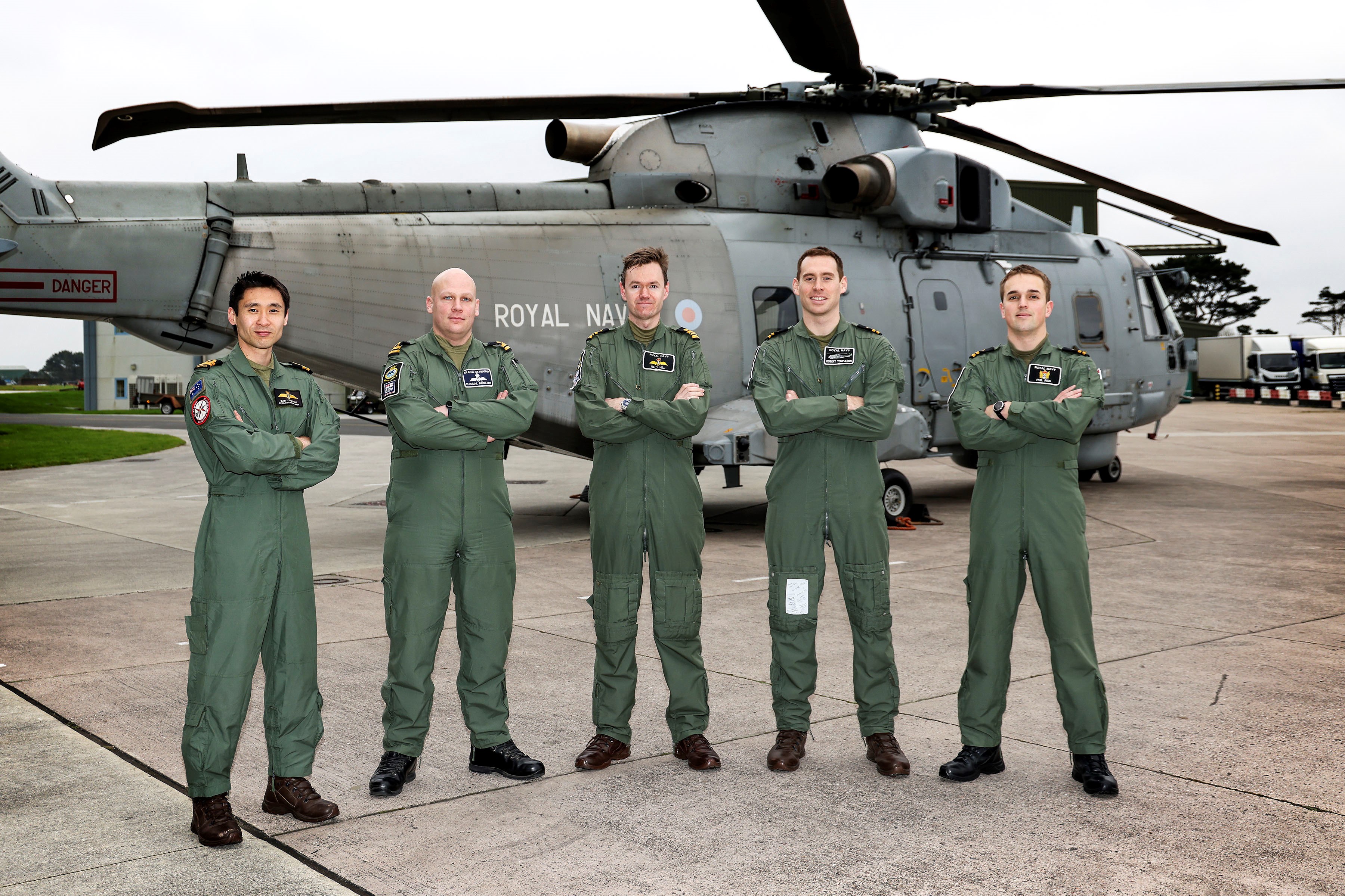 The rescue crew (left to right): Trainee observer Lt Dan Cochrane, on exchange from the Royal Australian Navy, pilots Lt Pascal Munster and Lt Cdr Olly Hill, trainee observer Lt Robert Templeton and observer instructor Lt Phil Reid (Picture: Royal Navy).