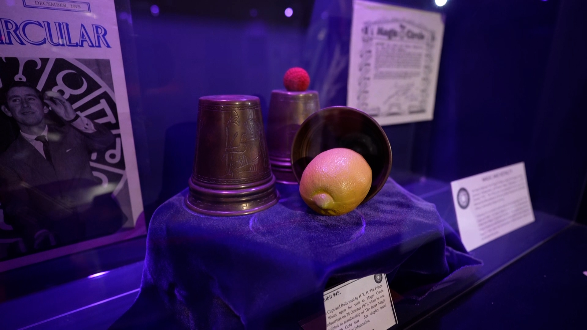 The cups used by King Charles for a magic trick to get him into the Magic Circle 060525 CREDIT BFBS