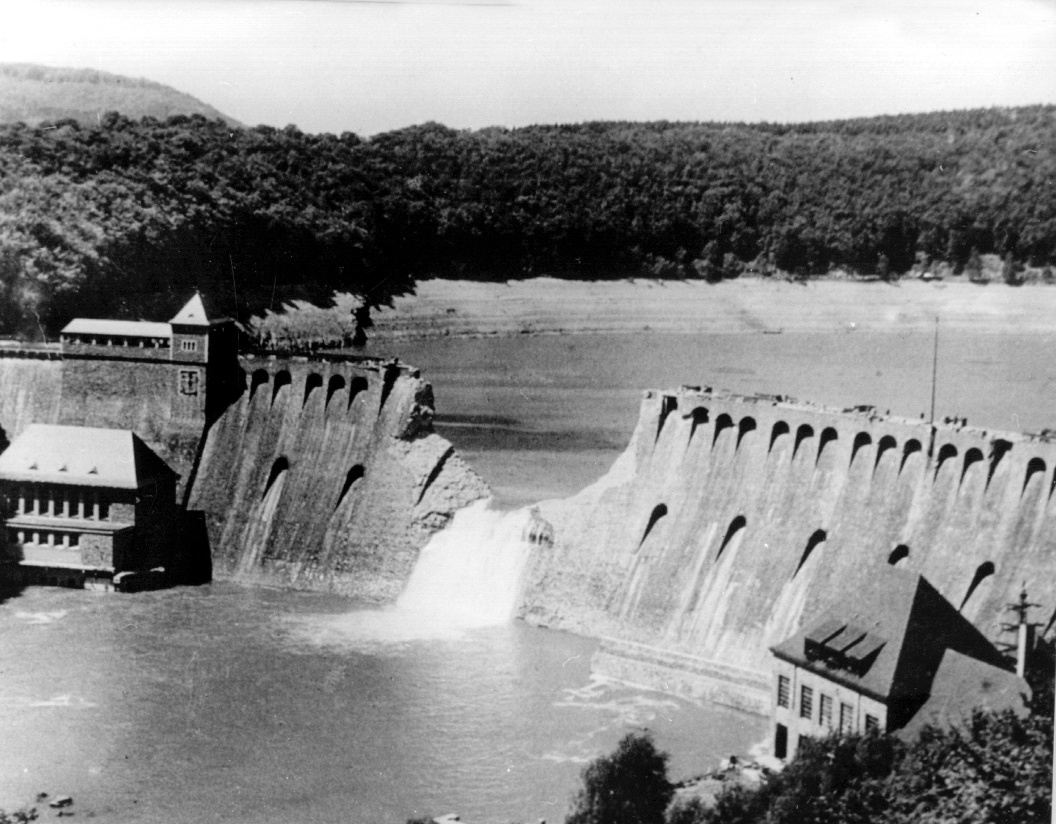The damage inflicted by the Dambusters raid on the Eder dam (Picture: DPA-PA).