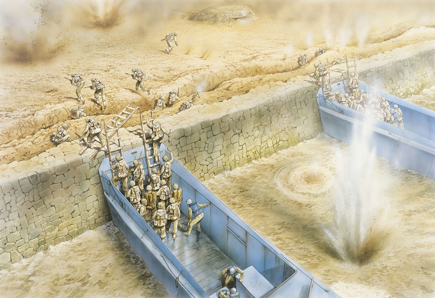 The first wave to land on Beach Red was made up of four landing craft, vehicle and personnel (LCVP) from Inchon campaign