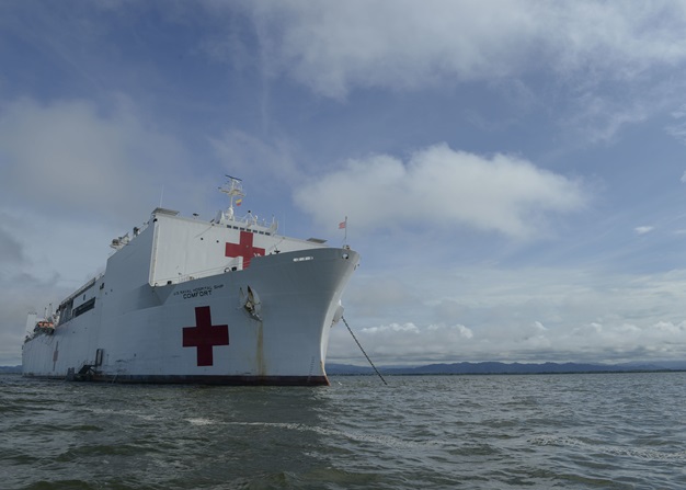 The hospital ship USNS Comfort is anchored off the coast of Colombia 081218 Royal Navy