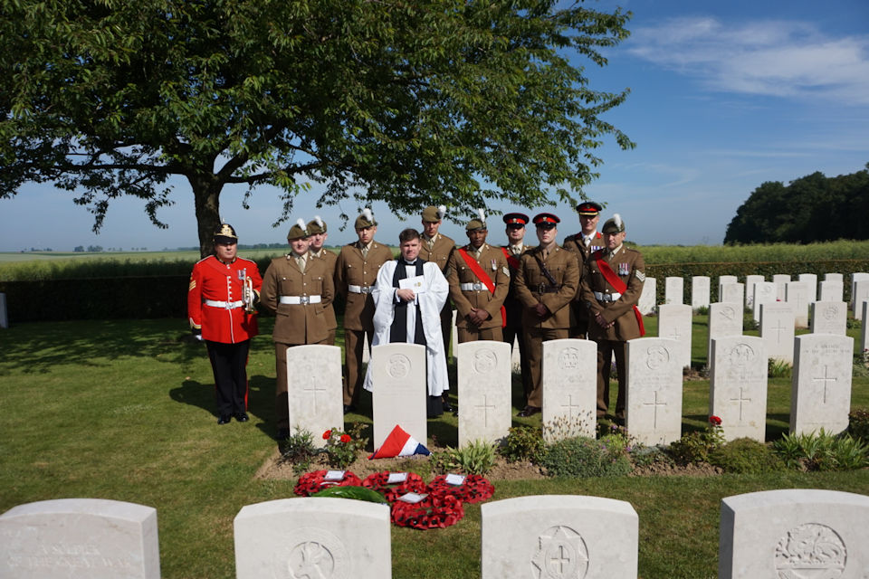 The military party gather at the graveside of Cpl Davies 190619 CREDIT Crown Copyright.JPG