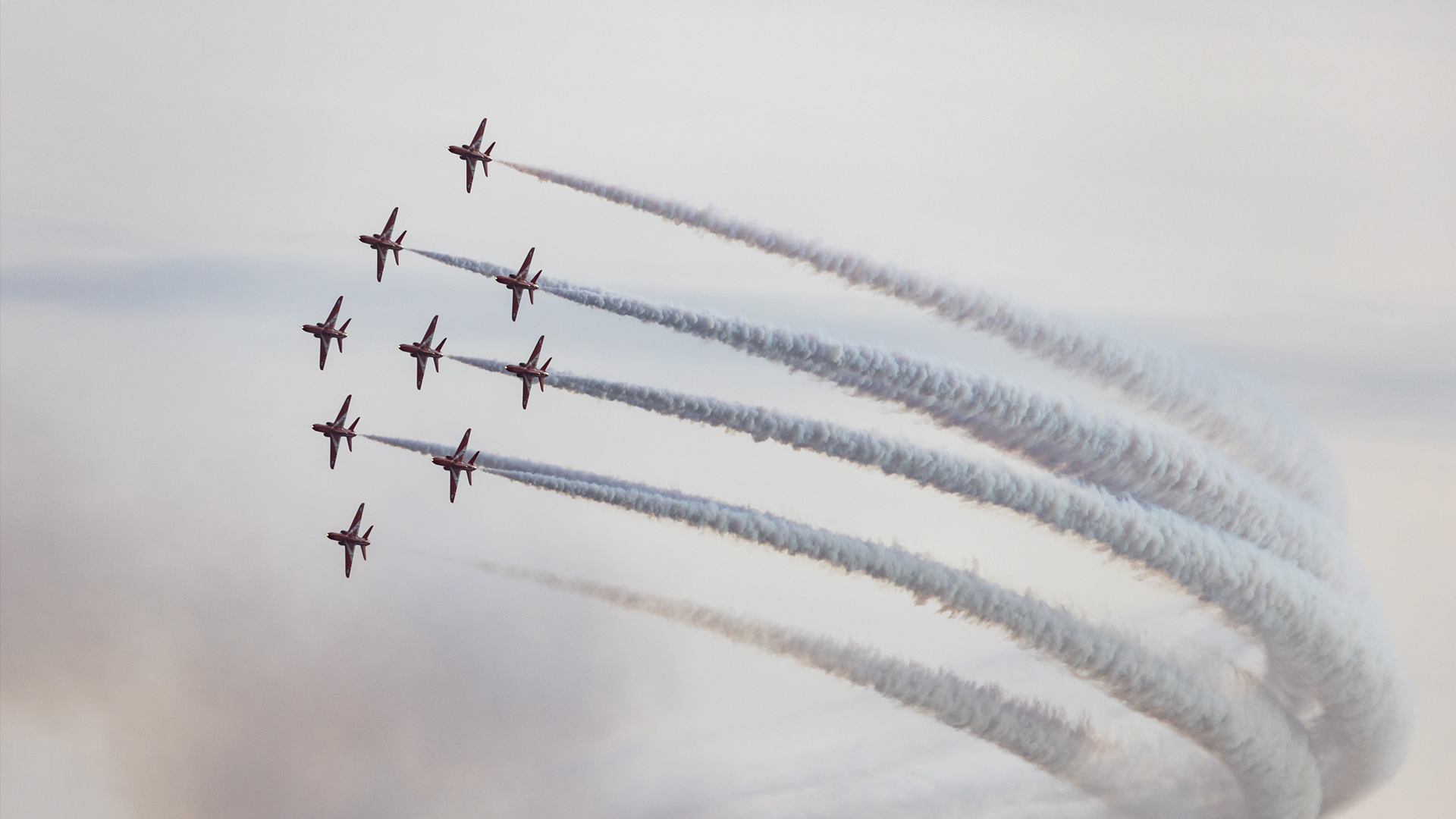 The new 2024 Red Arrows team flying its first nine-ship sortie of the year CREDIT RAF 090224