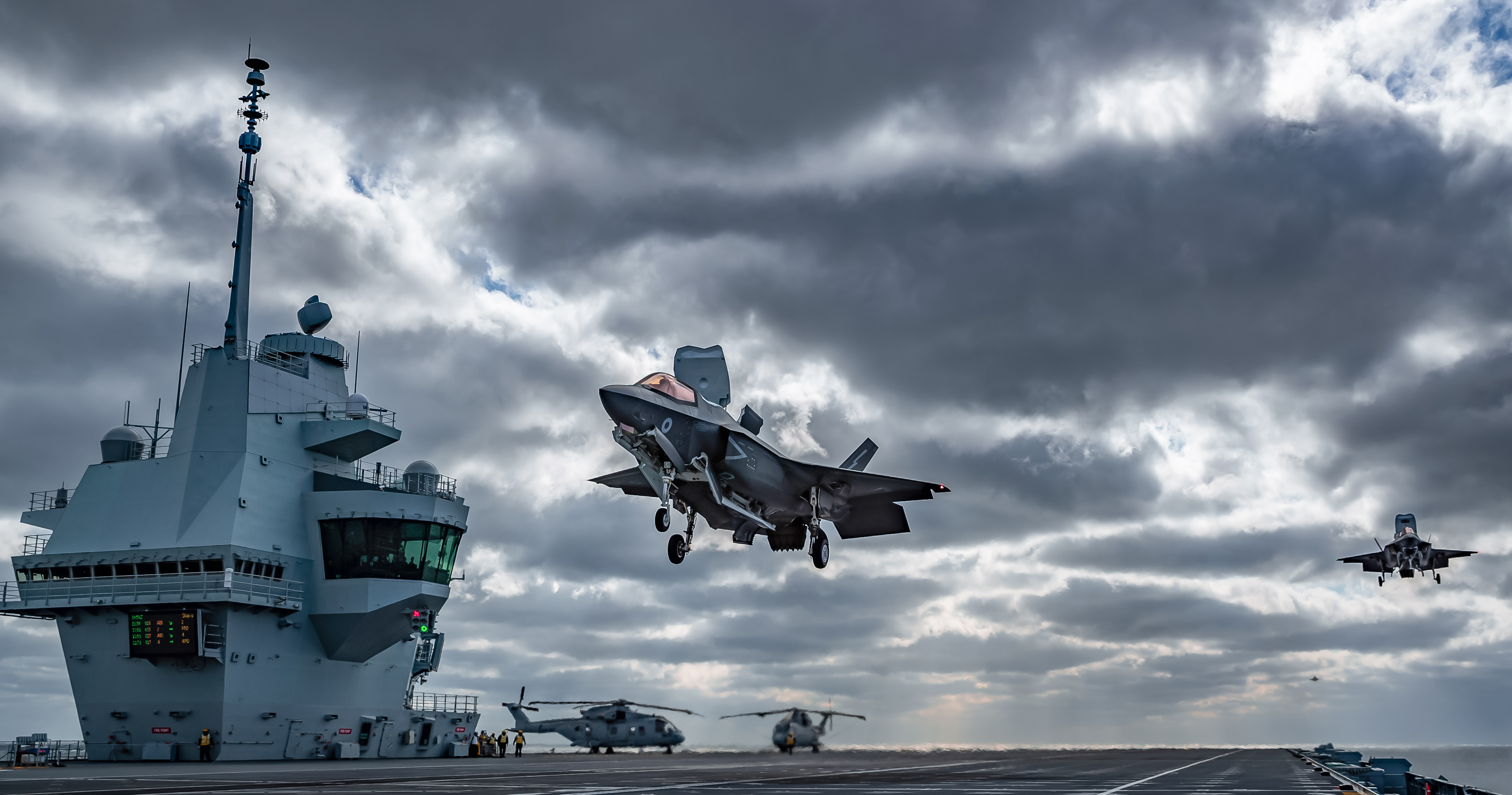 The view of HMS Queen Elizabeth’s flight deck during operational testing with the UK’s F-35B Lightning jets. by Kyle Heller 02102020 CREDIT ROYAL NAVY