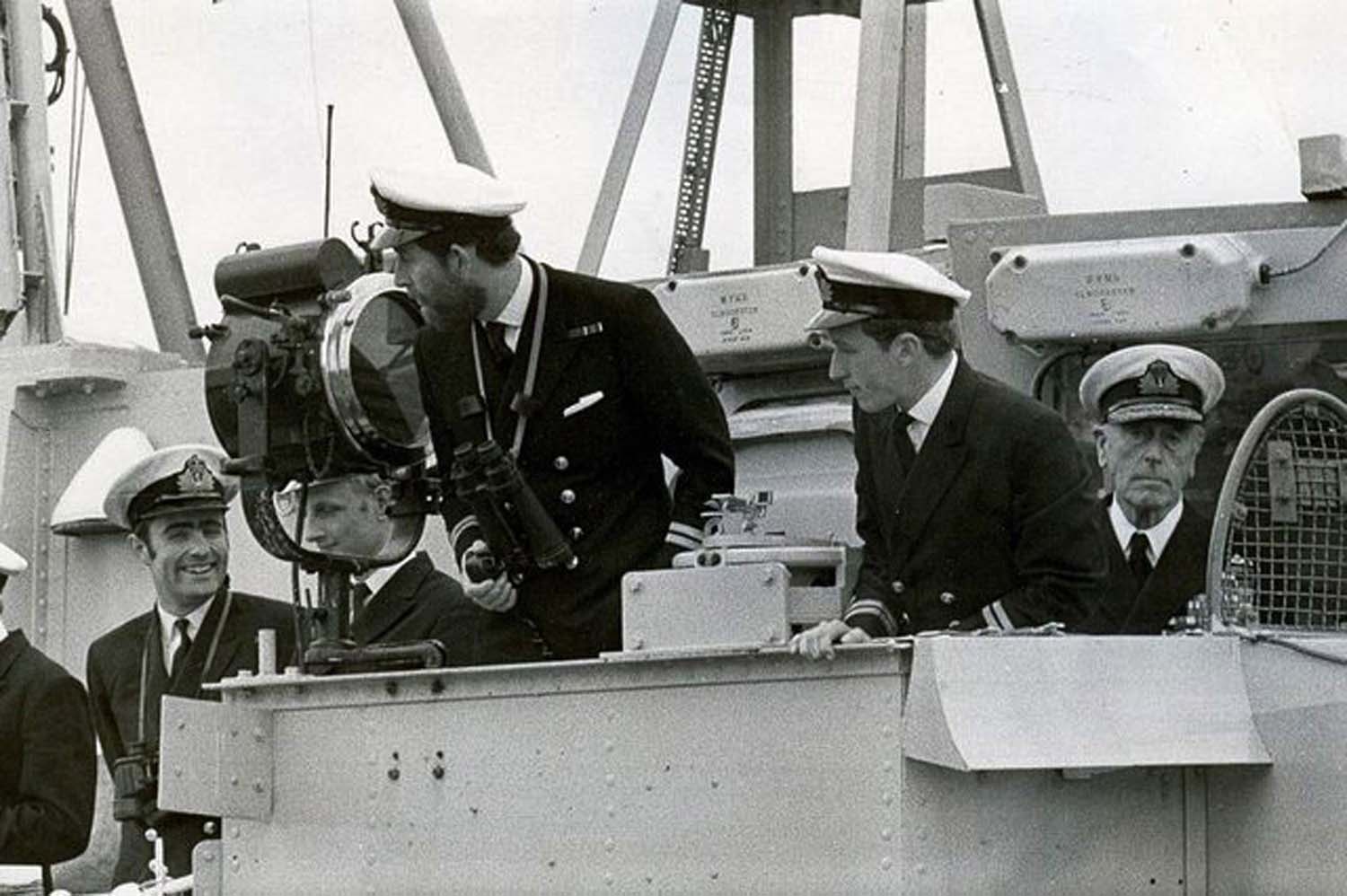 Then Prince of Wales and Lord Mountbatten on HMS Bronington in 1976 (Picture: Royal Navy).