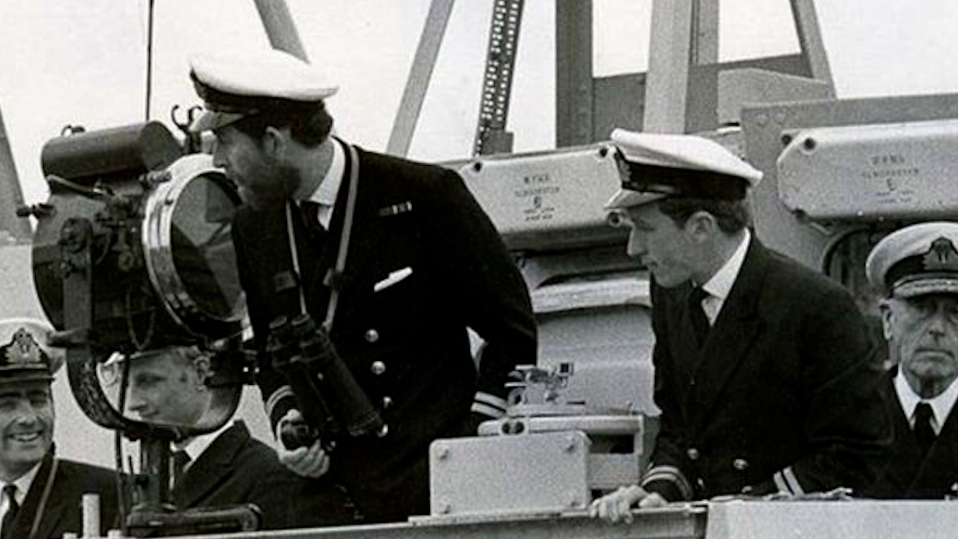 Then Prince of Wales and Lord Mountbatten on HMS Bronington in 1976