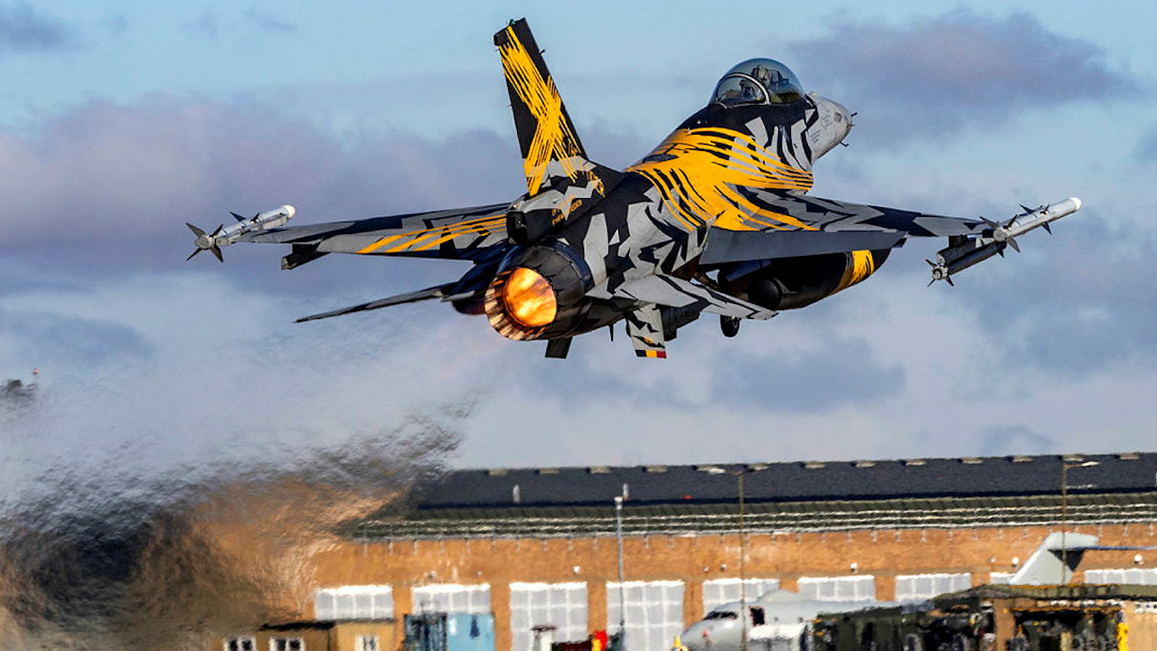 A Belgium Air Force F-16 fighter jet at RAF Waddington for Exercise Cobra Warrior (Picture: MOD Copyright).