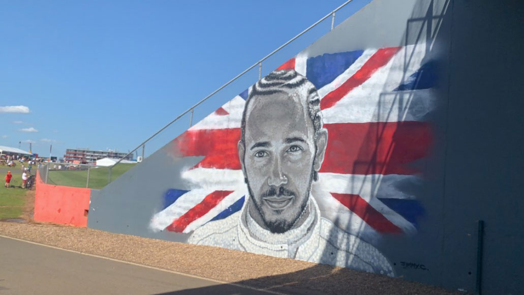 Image Of Lewis Hamilton Painted Onto A Wall At The British Grand Prix At Silverstone Credit Tickets For Troops