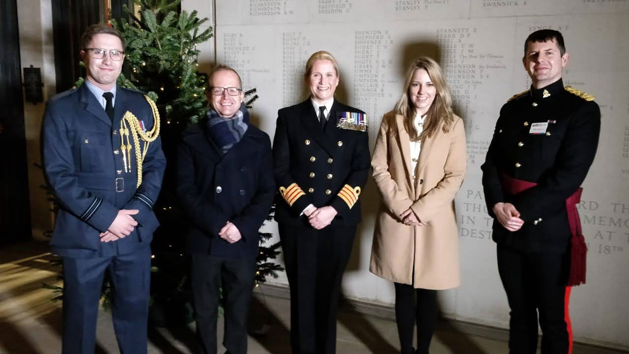 Tim Humphries Jess Bracey Flt Lt Dan Chorley Surg Capt Kate Prior Maj Andy Poulton SSAFA Christmas Carol Service 2021 Military Personnel