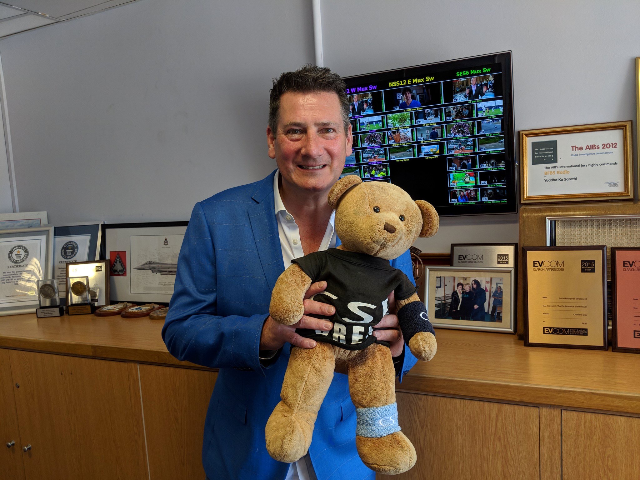 Tony Hadley with BFBS Live Events (formerly CSE) Mascot 