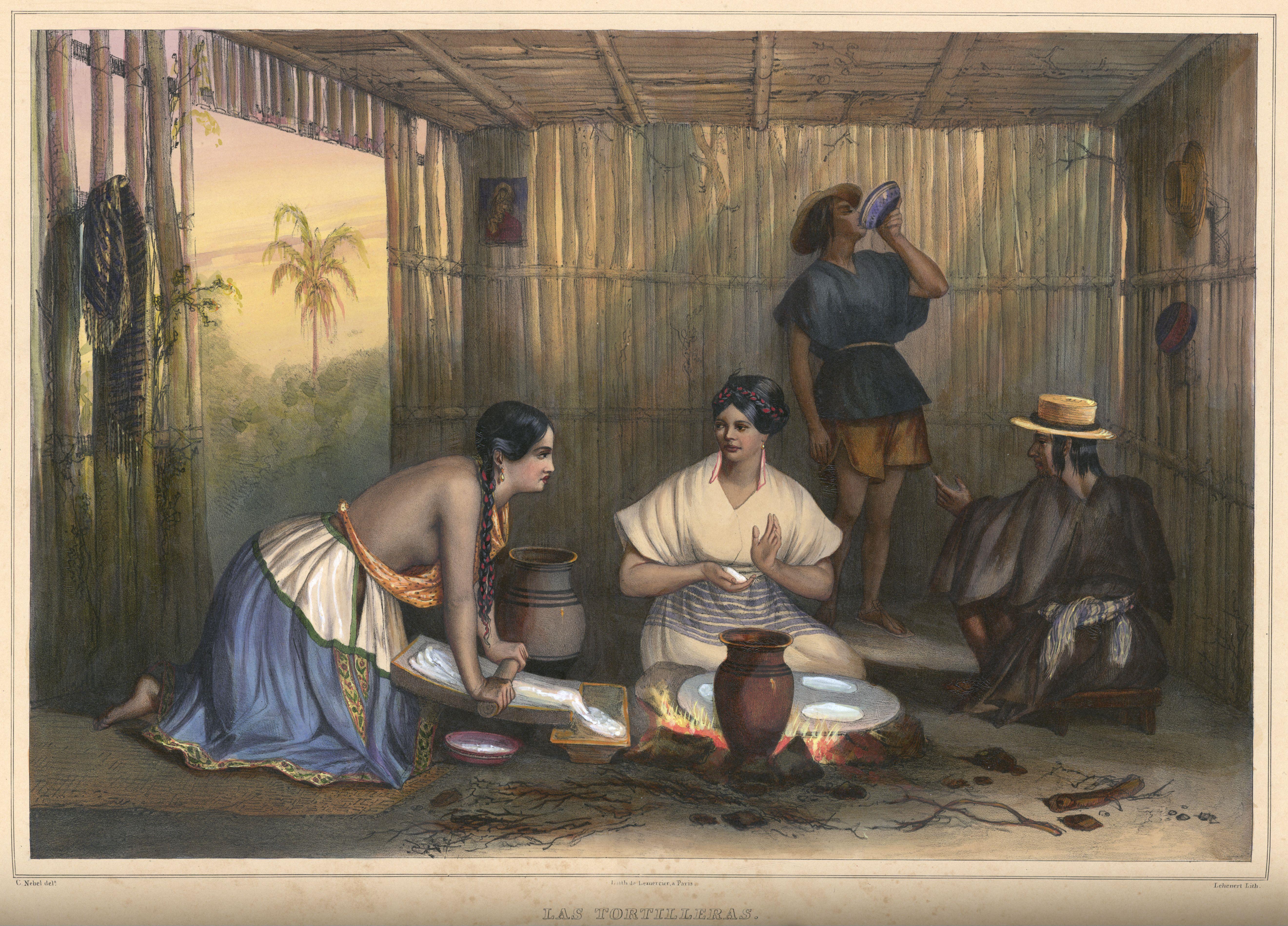 Tortilleras_Nebel 1836 women grinding corn for tortillas
