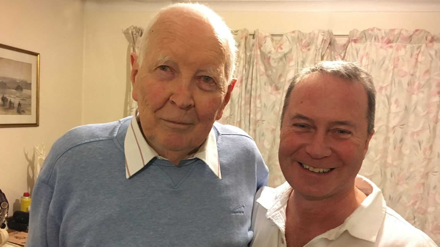 Tower Bridge incident pilot Flt Lt (Retired) Alan Pollock with former BFBS' Chris Pearson in 2018 CREDIT BFBS