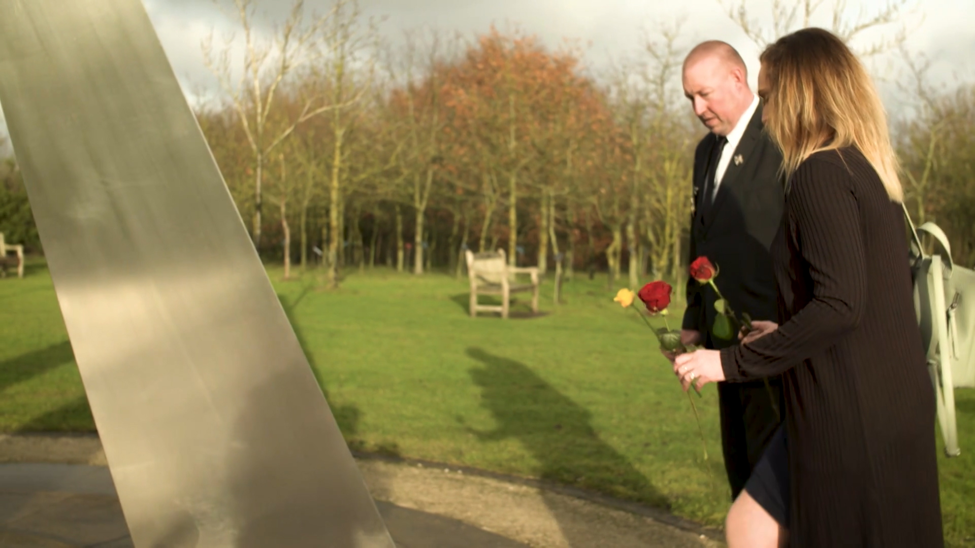 Tribute is paid at the National Memorial Arboretum Staffordshire memorial to the 47 British personnel who lost their lives in the First Gulf War 11012021 CREDIT BFBS