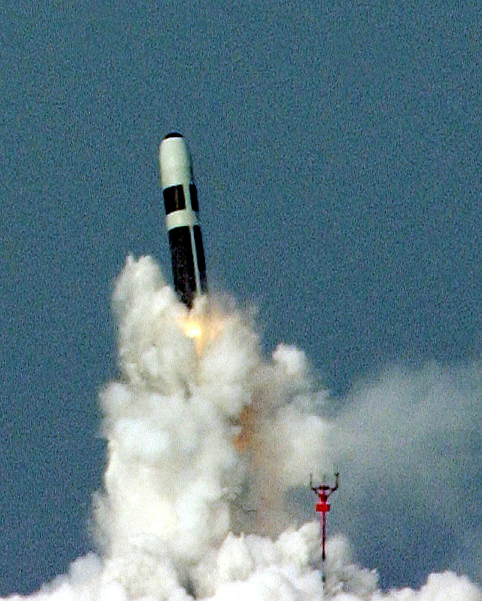 A Trident II D5 missile test, with the missile being fired from HMS Vanguard in 2005 (Picture: MOD).