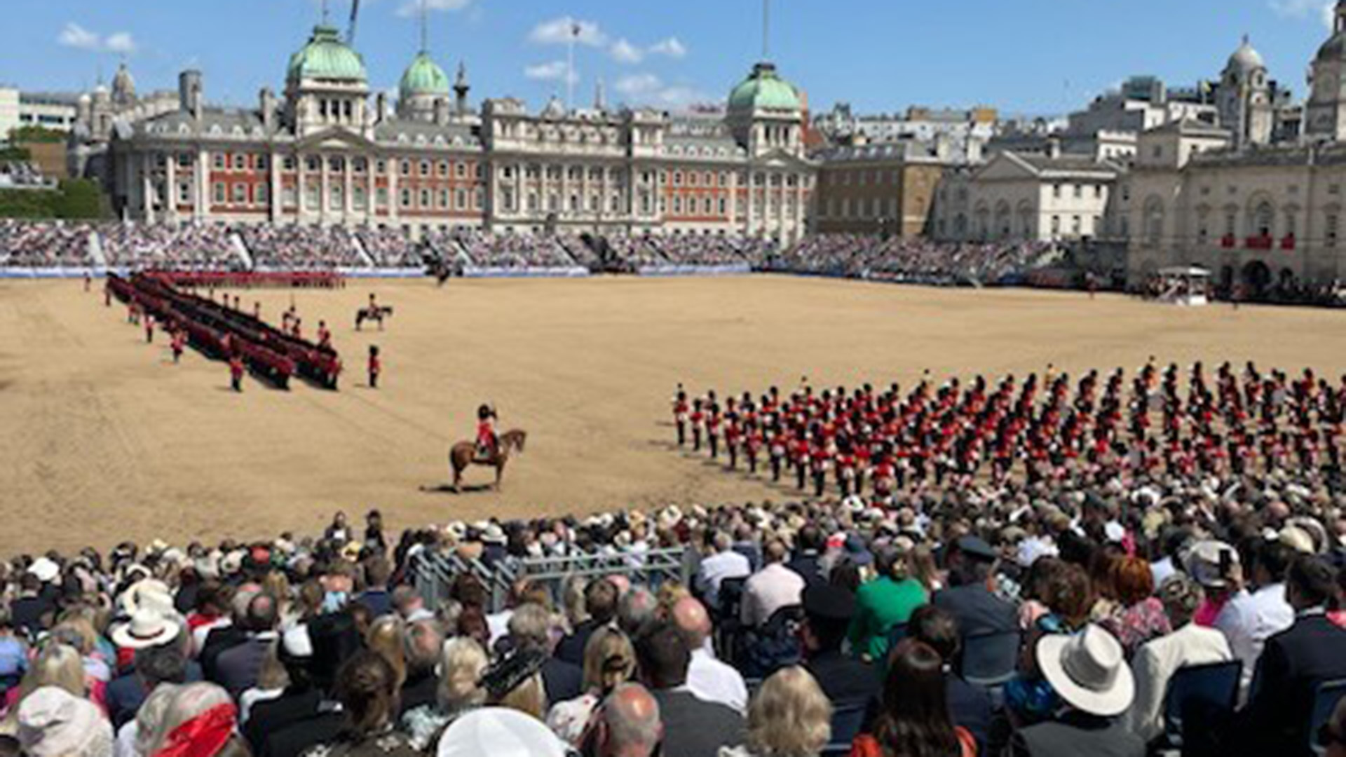 During the parade, the soldiers wore red tunics and the famous bearskin, while their boots were polished to a mirror shine