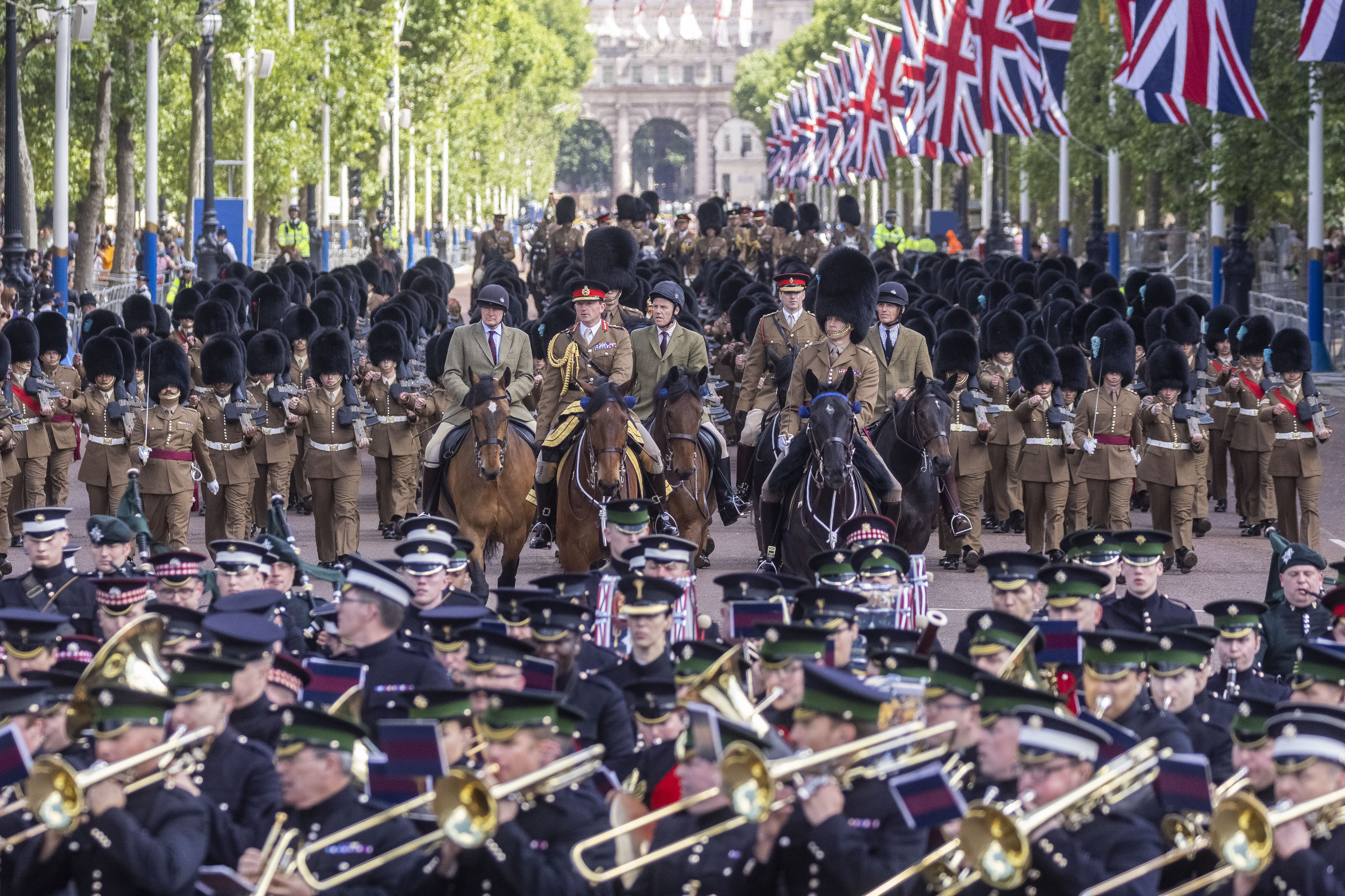 Military personnel rehearse for the Platinum Jubilee celebrations