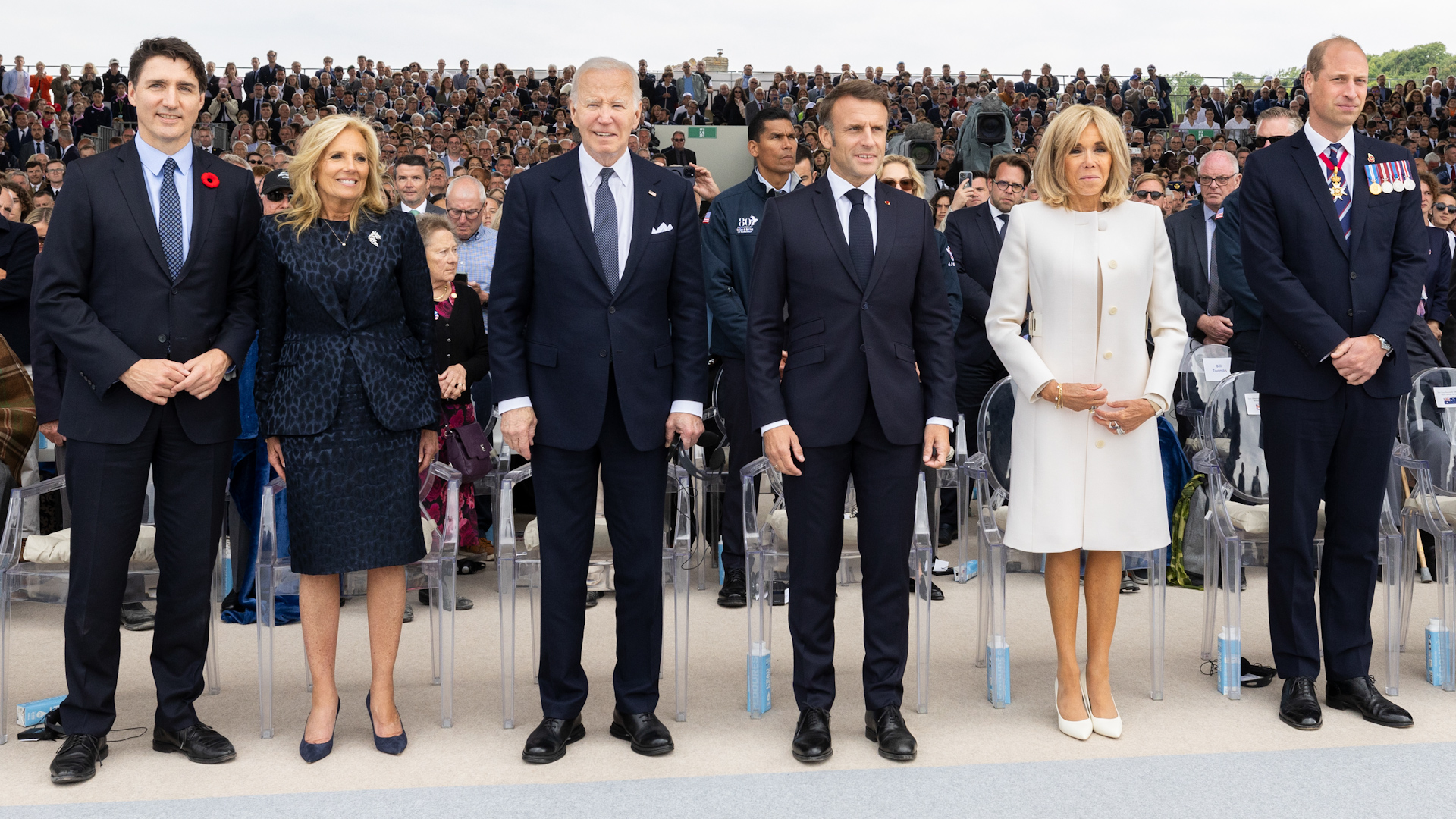 Trudeau, Bidens, Macrons and Prince William with Rishi Sunak missing at D-Day 80 event at Omaha Beach 060624 CREDIT MOD