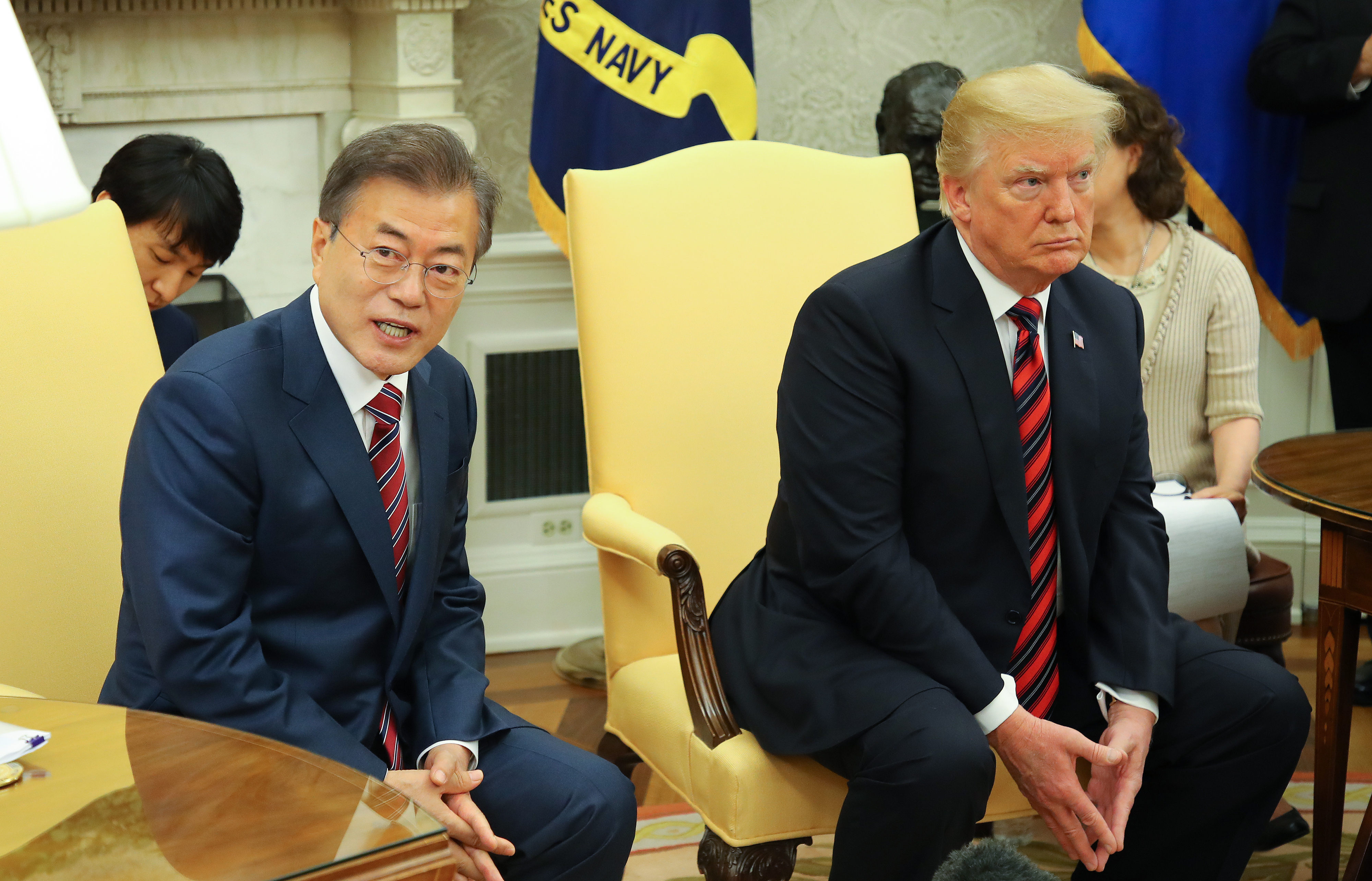 Trump talks South Korean President Moon Jae-in 220518 CREDIT PA