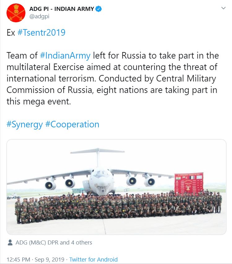 The Indian Army released this image, before their team set off for Russia (Picture Twitter/@adgpi
