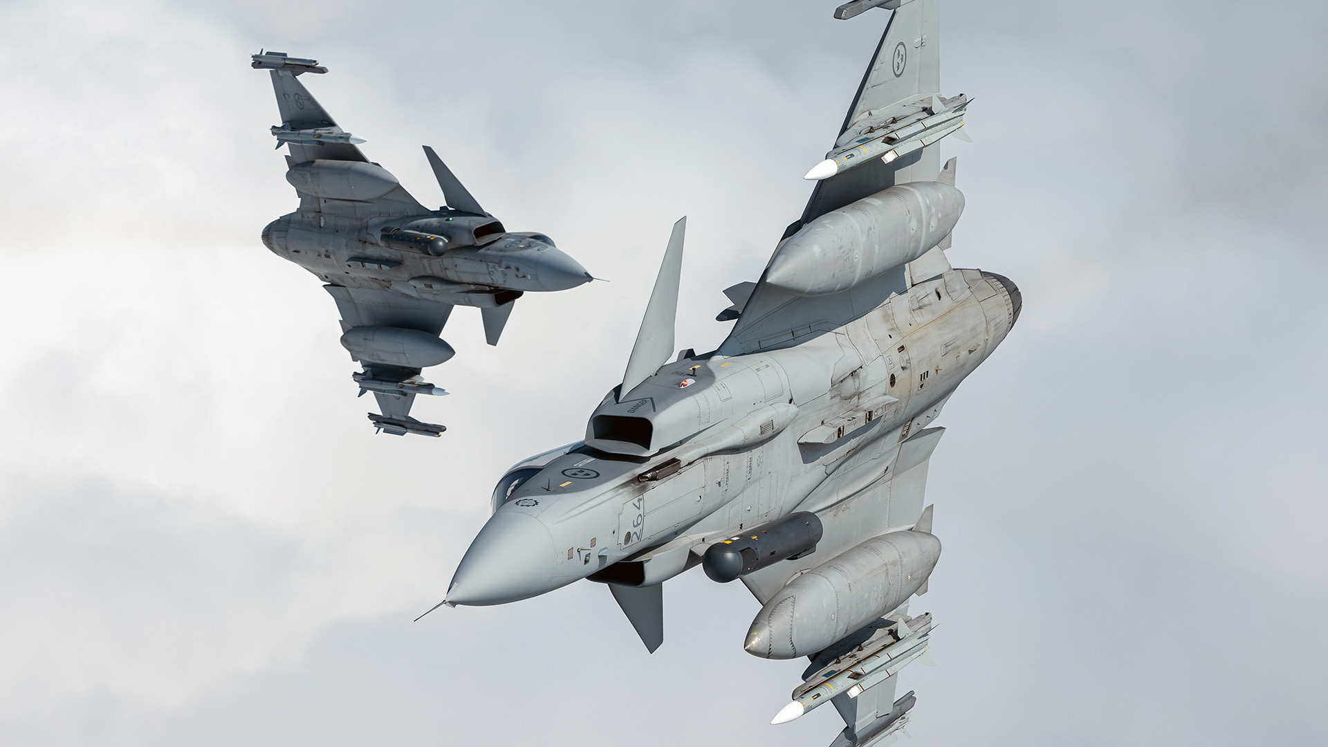 Two Swedish Gripens during the sortie in Poland (Picture: MOD)