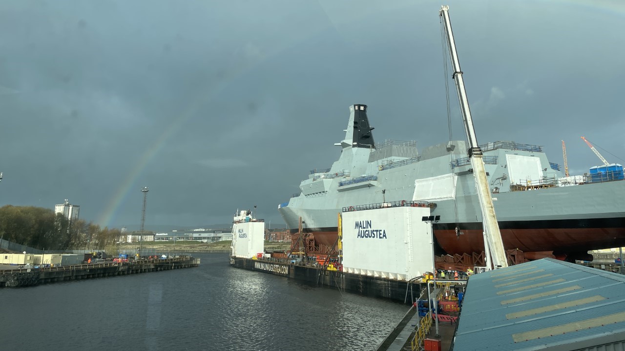 Type 26 City Class frigate HMS GLASGOW, has begun the float off process 25112022 CREDIT BFBS.jpg