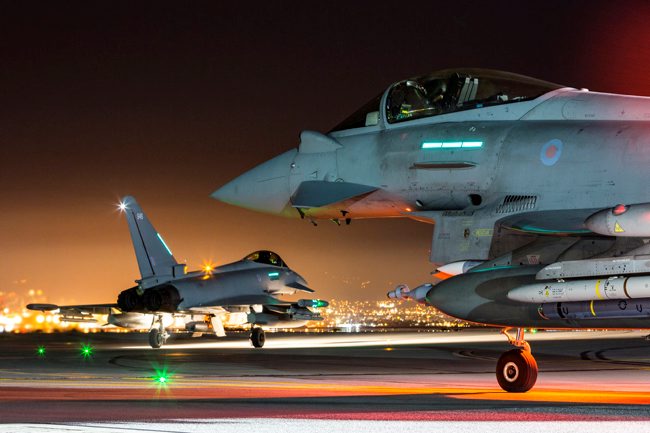 Typhoons taxi at RAF Akrotiri before night mission