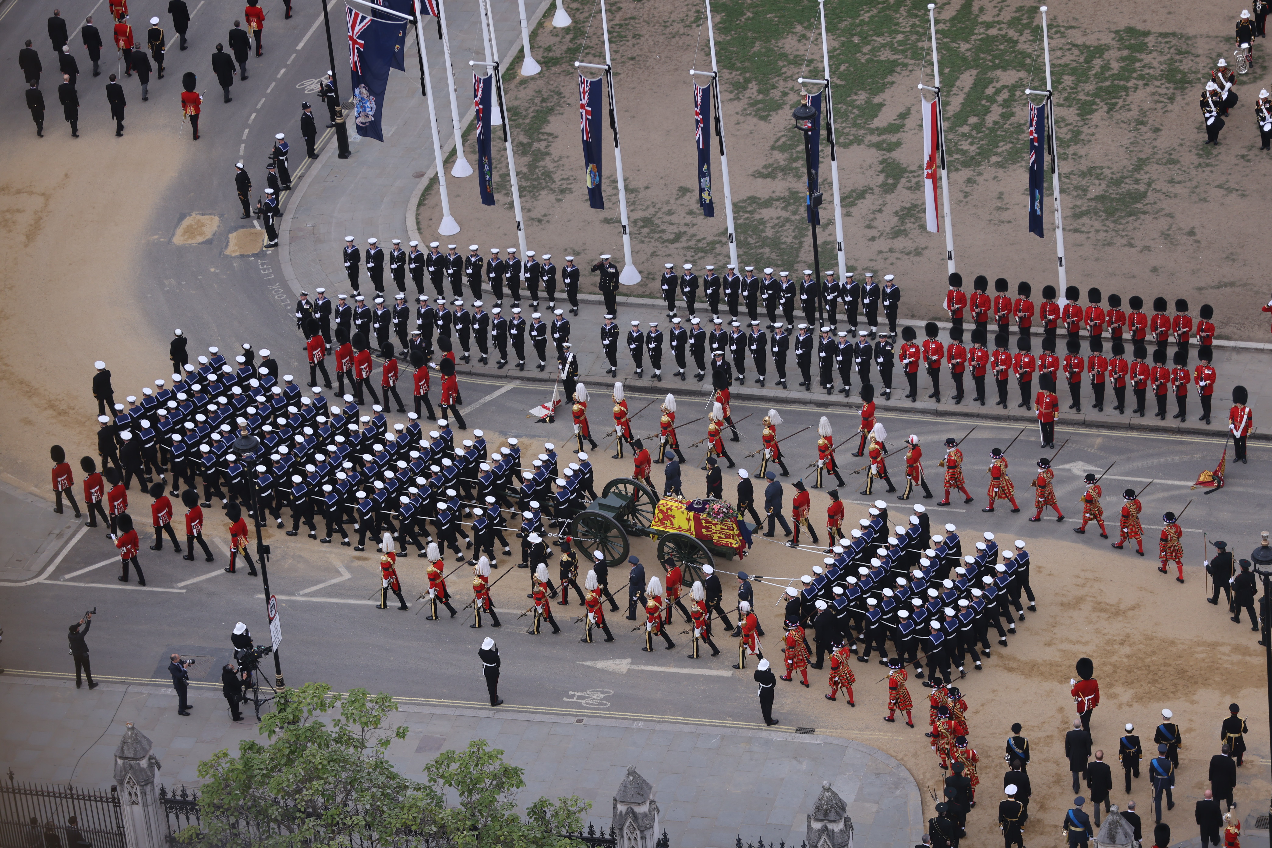 UK Armed Forces personnel taking part in the funeral procession of Queen Elizabeth II 