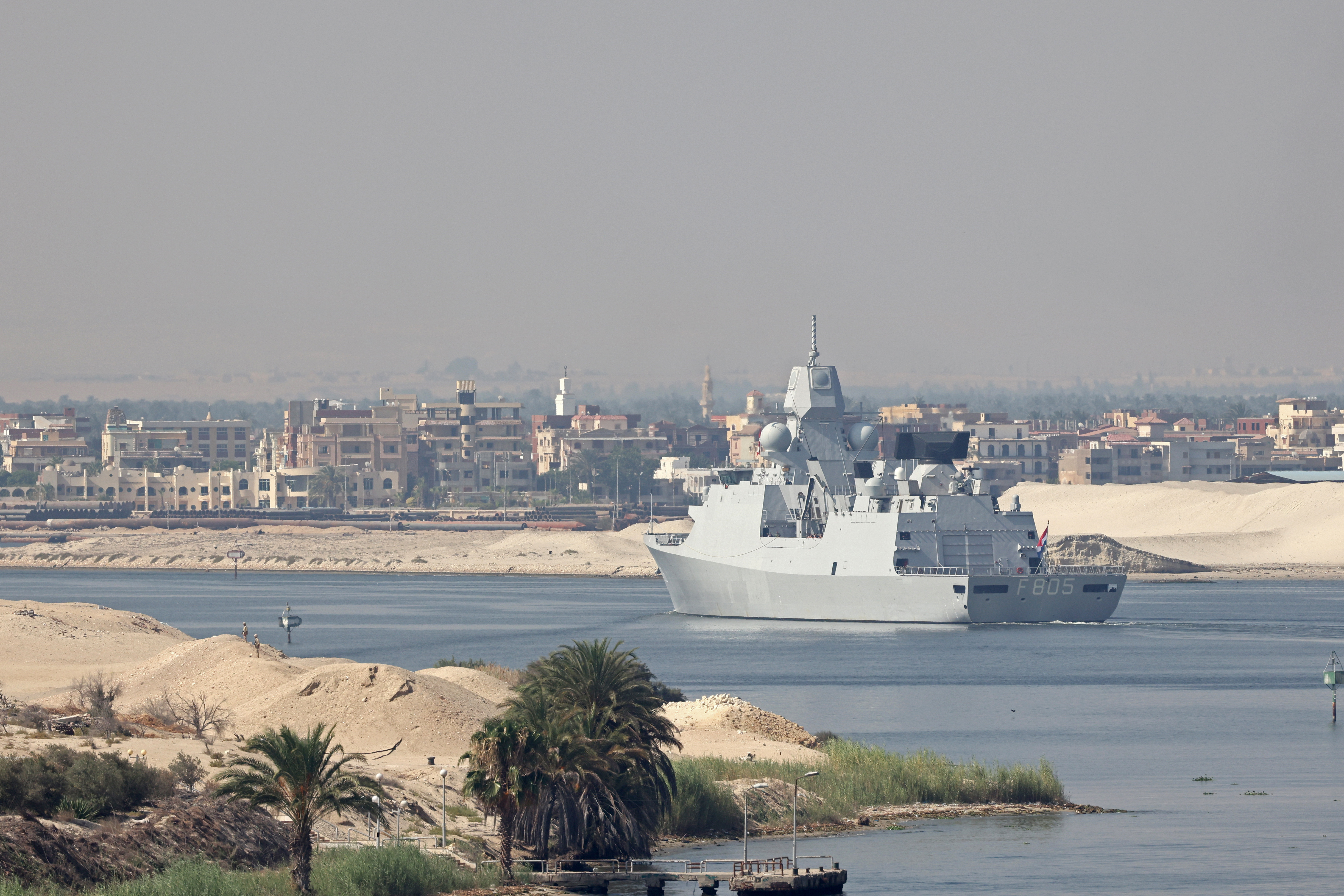 UK Carrier Strike Group Phase 2 in convoy as they transit through the Suez Canal. Royal Netherlands Navy Frigate HNLMS Evertsen 20210706 Credit MOD Crown Copyright.jpg