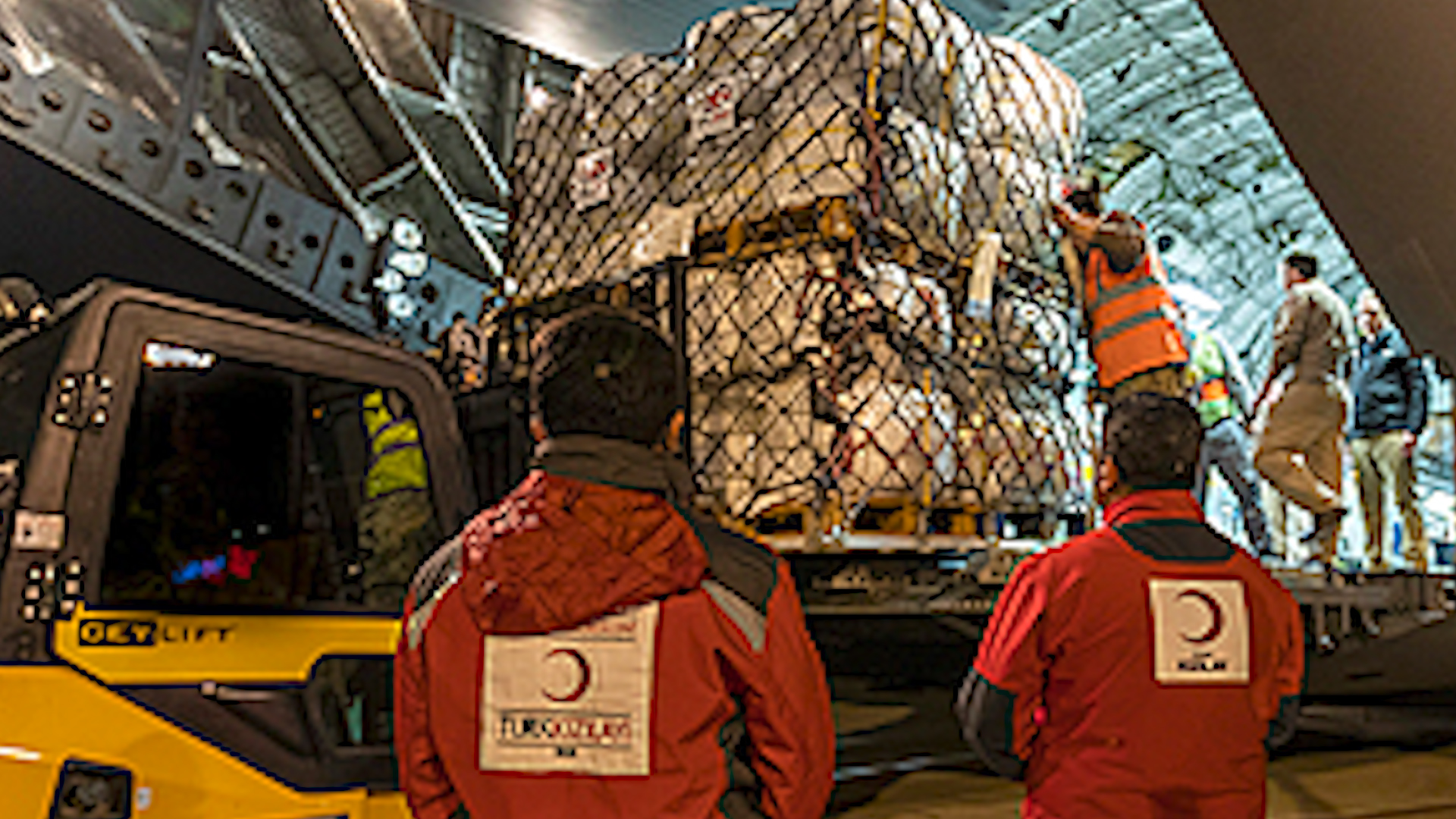 UK aid is unloaded from an RAF C-17 in Turkey