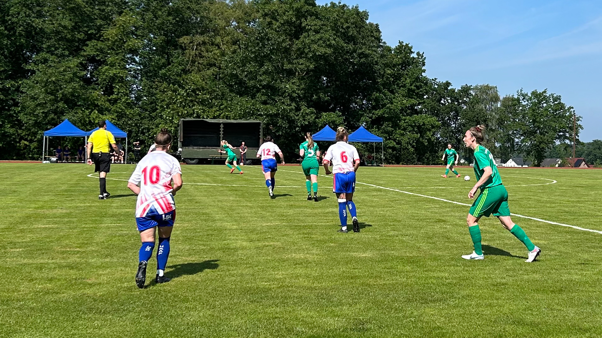 UKAF women take on the Bundeswehr in a football match to mark the German Armed Forces Day