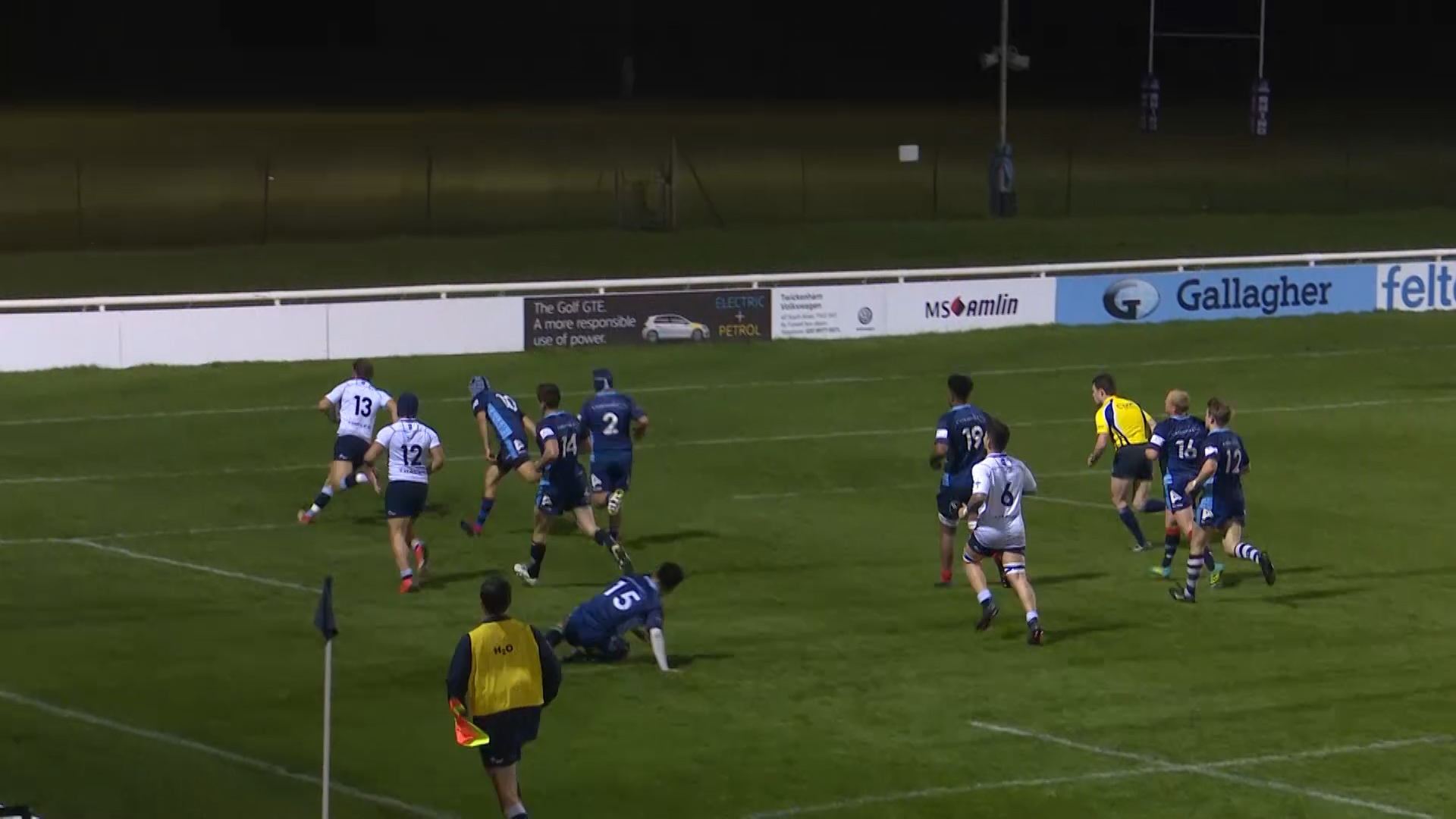 UKAF's Brad Janes gets in for the Royal Navy's first try of the evening.